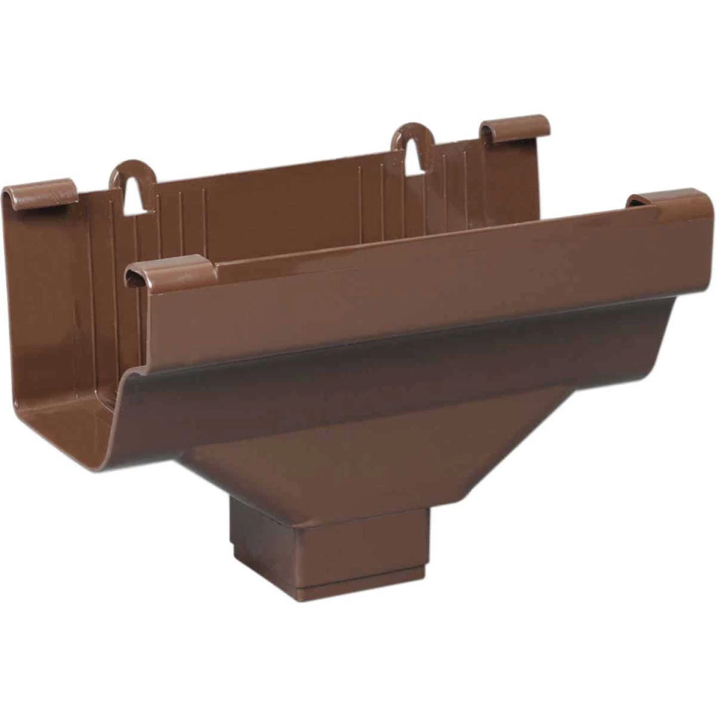 Amerimax 5 In. End With 2 In. X 3 In. Drop Outlet For Brown Vinyl Traditional K-Style Gutter 1 Amerimax 5 In. End With 2 In. X 3 In. Drop Outlet For Brown Vinyl Traditional K-Style Gutter